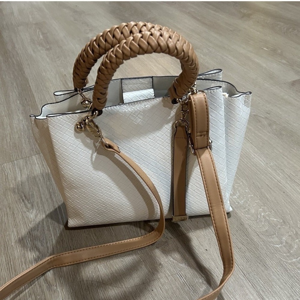 ALDO Gloadithh Handbag Crossbody White/Beige Purse Braided Handles Faux Leather